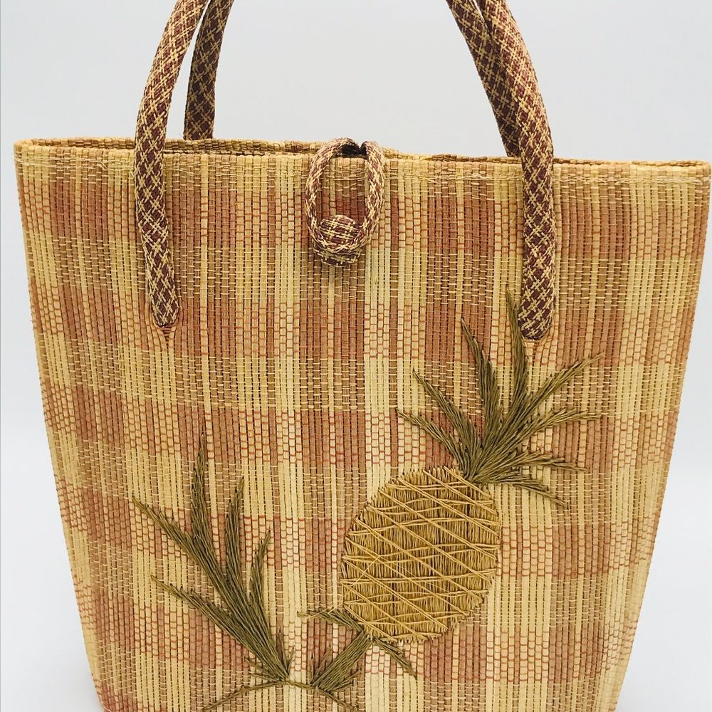 Light brown Hemp woven Large bag pineapple vintage